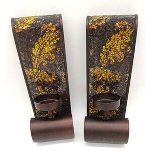 Pair of Elements 9.5" Mosaic Metal Wall Candle Sconces Antique Bronze Finish